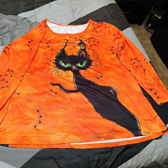 Orange Blouse with Black Cat Design - Picture 1 of 8